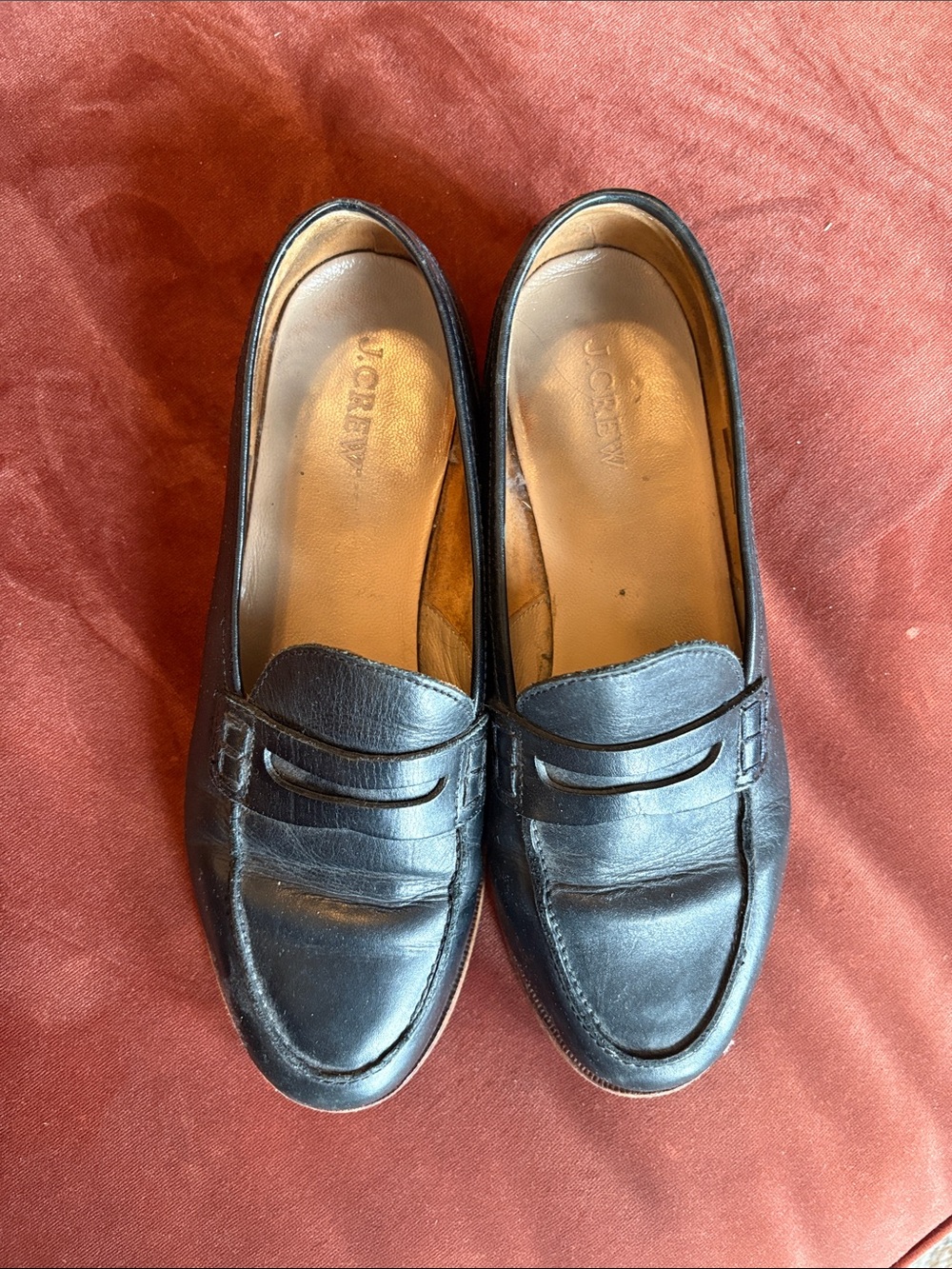 J. Crew Black Leather Penny Loafers for Women